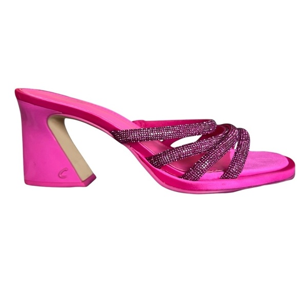 Circus NY by Sam Edelman Heddie Strappy Rhinestone Flare Heel Mules Pink SZ 8.5 - Picture 4 of 7